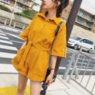 Embroidered Elbow Sleeve Playsuit