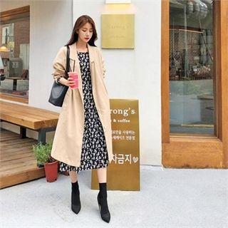 Notched-lapel Single-breasted Midi Trench Coat Beige - One Size