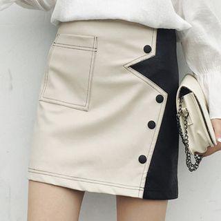 Two-tone Faux Leather Mini Skirt