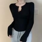 Long-sleeve Henley T-shirt Black - One Size