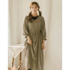 Puff-sleeve Tie-waist Maxi Patterned Dress One Size