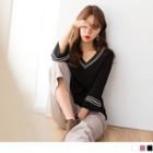 Long Sleeve V-neck Striped Knit Top