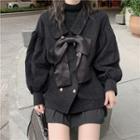 Bow-accent Loose-fit Coat Black - One Size
