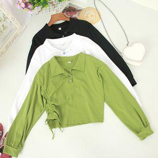 Drawstring Long-sleeve Polo Shirt