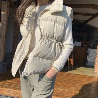 Funnel-neck Zipped Puffer Vest Ivory - One Size