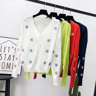 Flower-embroidered Light Cardigan