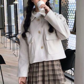 Buttoned Coat / Pleated Palid Mini Skirt