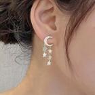 Rhinestone Moon & Star Dangle Earring 1 Pair - 925 Silver Needle - One Size