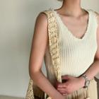 Fray-edge Sleeveless Knit Top Ivory - One Size