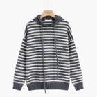 Striped Knit Hoodie Sweatshirt - Gray - One Size