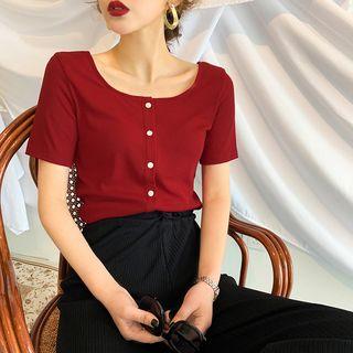 Button-down Square-neck Crop T-shirt