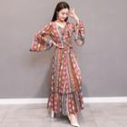 Set: Printed Long-sleeve Top + Printed Maxi Skirt