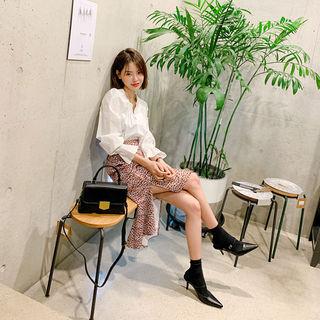 Set: Pintuck Blouse + Leopard Mermaid Skirt White - One Size