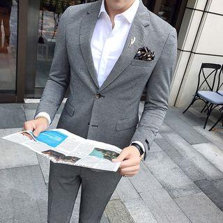 Set: Single-button Plaid Blazer + Pants