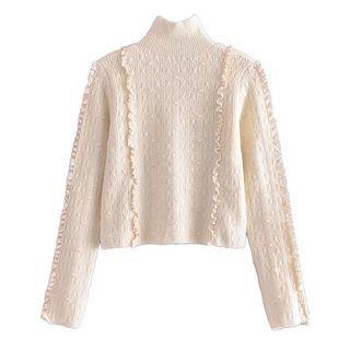 Turtleneck Ruffle Trim Knit Crop Top