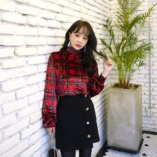 Mock-neck Plaid Velvet Top