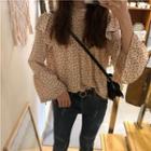 Long-sleeve Frill-trim Dotted Chiffon Top