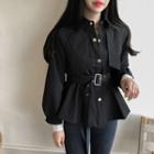 Long-sleeve Ruffle Trim Drawstring Waist Cargo Shirt