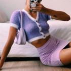 Fleece Color Block Cropped Top Lavender - Free