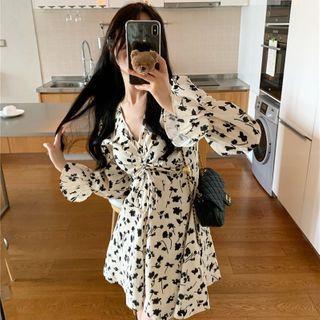 Floral Print Drawstring A-line Dress As Shown In Figure - One Size