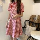 Traditional Chinese Short-sleeve Gingham A-line Mini Dress