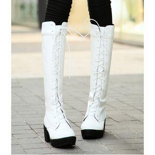 Lace-up Chunky Heel Knee-high Platform Boots