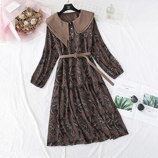 Asymmetric Collared Floral Chiffon Midi Dress