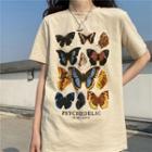 Short-sleeve Butterfly Printed T-shirt Almond - One Size