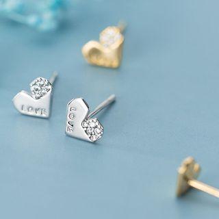 925 Sterling Silver Love Lettering Rhinestone Heart Earring