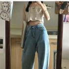 Plain Sleeveless Top / Wide-leg Jeans