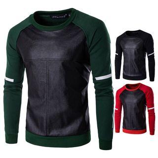 Faux Leather Panel Raglan Sweatshirt