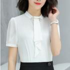 Short Sleeve Stand Collar Blouse / Pencil Skirt