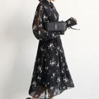 Collared Floral Pattern A-line Chiffon Dress