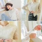 Stand-collar Bell-sleeve Lace Top