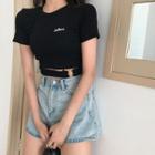 Lettering Short-sleeve Cropped Top