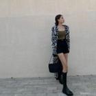 Long-sleeve Zebra Pattern Cardigan Floral - One Size