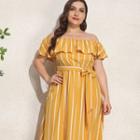 Plus Size Off-shoulder Striped Midi Smock Dress