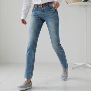 Washed Stitched-trim Jeans
