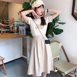 Single-breasted Plain Midi A-line Skirt