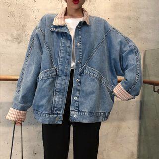 Plaid Trim Denim Jacket