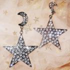 Rhinestone Moon & Star Dangle Earring 1 Pair - Rhinstone - Silver - One Size