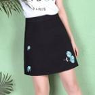 Flower Embroidered A-line Mini Skirt