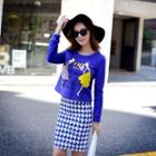 Set: Printed Pullover + Houndstooth Pencil Skirt
