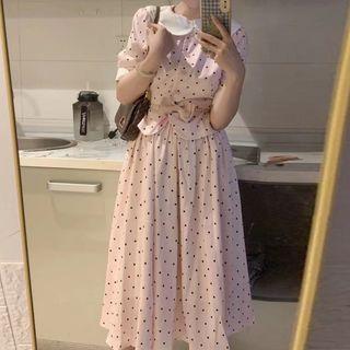 Short-sleeve Dotted Shirt / Midi A-line Skirt