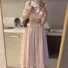 Short-sleeve Dotted Shirt / Midi A-line Skirt