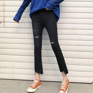 Ripped Cropped Boot Cut Jeans