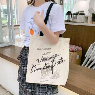 Lettering Canvas Tote Bag Zip - One Size