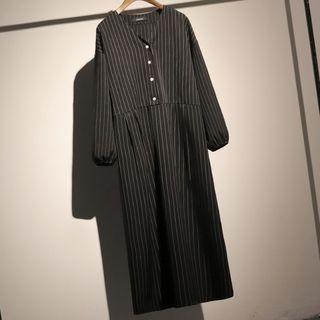 Long-sleeve Striped Midi Dress Black - One Size