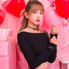 Off-shoulder Heart-embroidered Cropped Top