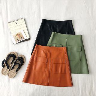 Leather Pocket A-line Skirt
